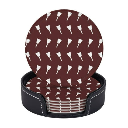 

Mississippi State White Cowbell Coasters With Leather Holder Set Of 6 Round Coasters for Home and Kitchen Decor