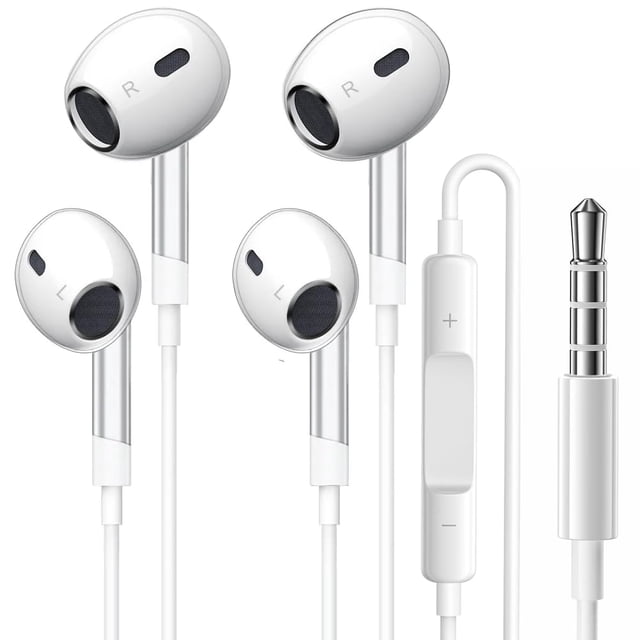 Auriculares con cable Perisail con micrófono de 3,5 mm, paquete de 2, blancos