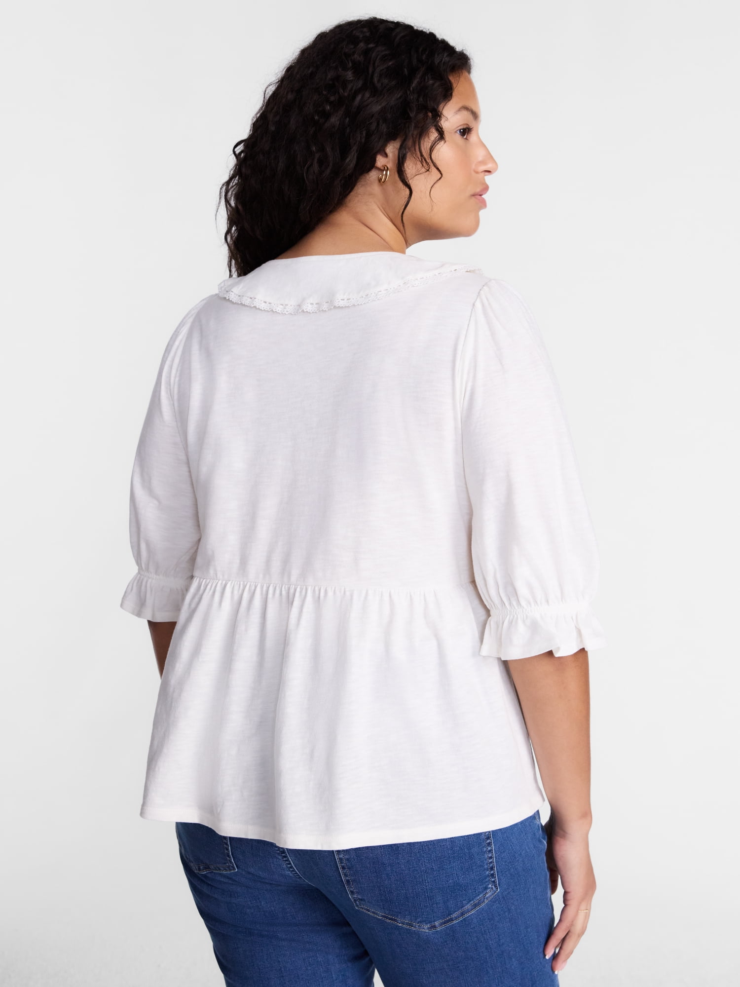 Terra & Sky Women’s Plus Size Short Sleeve Ruffle Blouse, Sizes 0X-5X