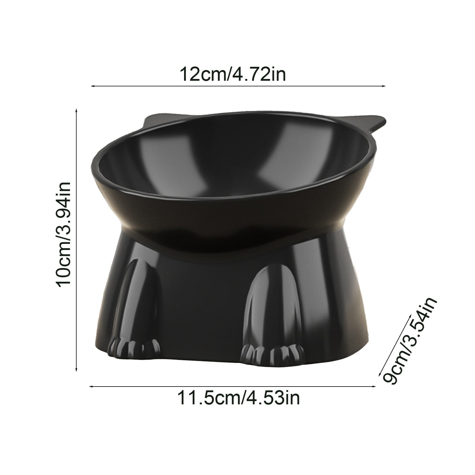 Elevated Black Cat Food Bowl, 250ml Whisker-Friendly Raised Plastic Bowl with Anti-Tip Bottom for Neck Protection