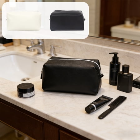 FEOLGEHLY Makeup Bag for Women  Large Capacity PU Leather Portable Cosmetic Organizer for Travel Toiletry Bag with Zipper Makeup Accessories Organizer Bag White