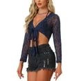 thumbnail image 4 of INSPIRE CHIC Glitter Crop Top for Women's Star Printed Self-tie Sparkly Party Beach Sheer Slim Fit Tops Dark Blue XL, 4 of 5