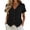 Black, variant on HOMBOM Shirts for Women Cotton Linen Short Sleeve Button down Summer Soft V Neck Womens Blouse Solid Color