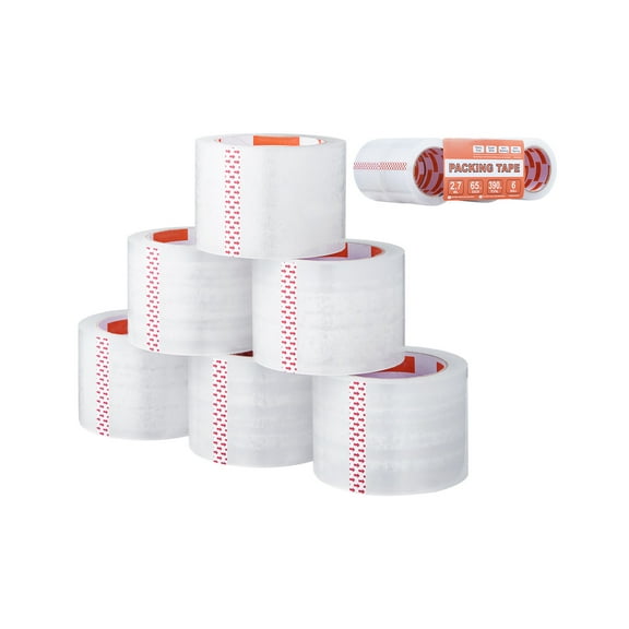 KFFKFF Transparent Packaging Tape, Core Diameter 3 inches, Set of 6 Rolls Each 3 Inches x 65 Yards, Thickness 2.7 Mil, Robust Packaging Tape Ideal for Relocation, Storage, Packaging