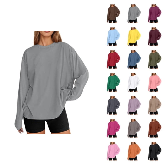 Womens Oversized Long Sleeve T-shirts Crew Neck Comfortable Shirts Fall Fashion Tops Casual Basic Layering Tee