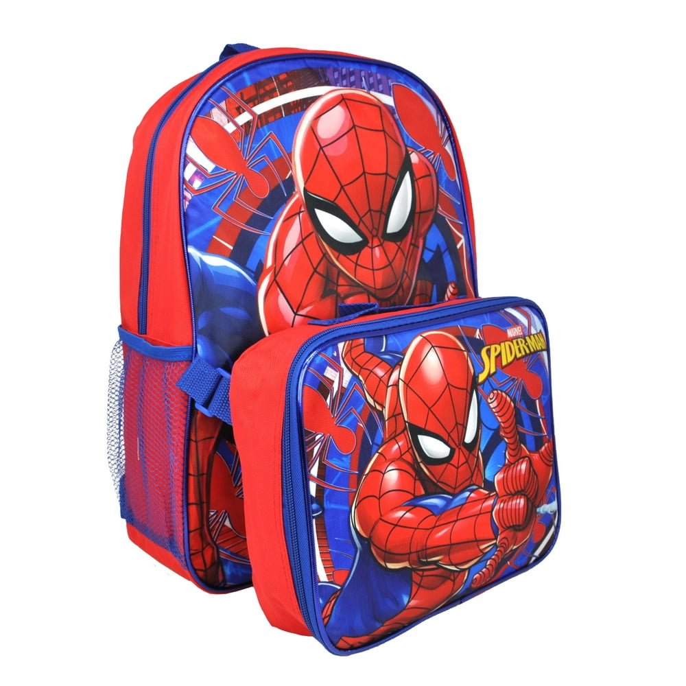 Marvel SpiderMan Boys 16" Backpack w Detachable NonInsulated Lunch Bag
