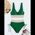 thumbnail image 3 of Bikini de 2 Piezas para Mujer, Traje de Baño de Cintura Alta con Cuello Halter, Color Verde Oscuro, Talla S, 3 of 7