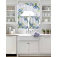 thumbnail image 3 of Blue Hydrangea Floral Swag Kitchen Curtains Sets for Windows 24 Inch Length, Spring Butterfly Watercolor Flower Short Window Curtain Panels Swags Valances and Tiers 3 Piece Set for Cafe/Dining Room, 3 of 5