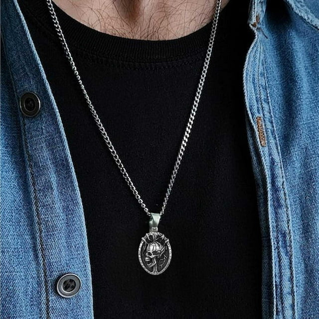 HaoXun Collier Crâne d'Halloween 60 cm pour Hommes - Pendentif Punk en Acier Inoxydable, Accessoire Style Gothique de Rue
