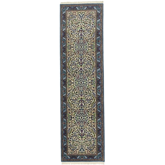 Cream & Blue Floral 3X10 Kirman Oriental Runner Rug