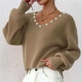 thumbnail image 6 of Lenpel Sweaters for Women Lantern Long Sleeve V Neck Chunky Knit Pullover Sweater Tops Casual Loose Sweaters(Khaki,Small), 6 of 7