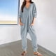 thumbnail image 2 of Mono holgado informal para mujer: pijama oversize de manga larga con cuello en V, tejido de poliéster, color liso, apto para todas las estaciones., 2 of 5