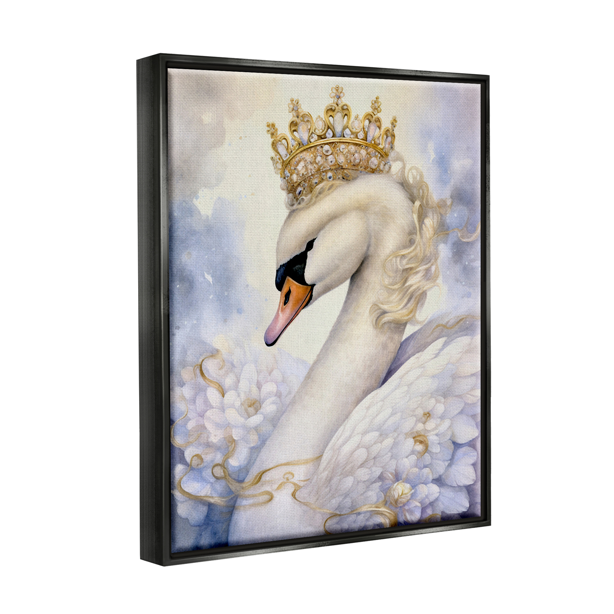 Stupell Industries Elegant Princess Swan Animals & Insects Painting Black Floater Framed Canvas Art Print Wall Art, 17 x 21