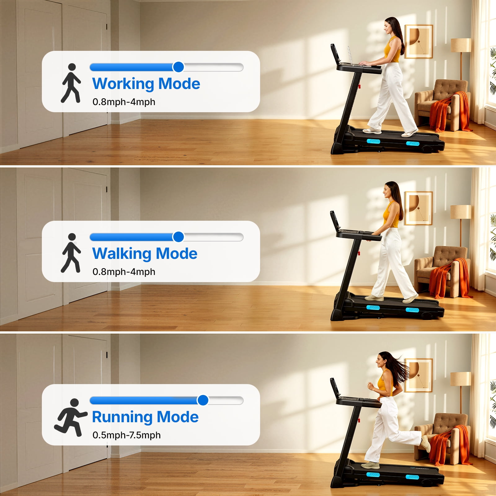 MERACH 2.5HP Folding Treadmill with Incline, Fitness Treadmill for Home with APP, 0.8-7.5MPH, LED Display