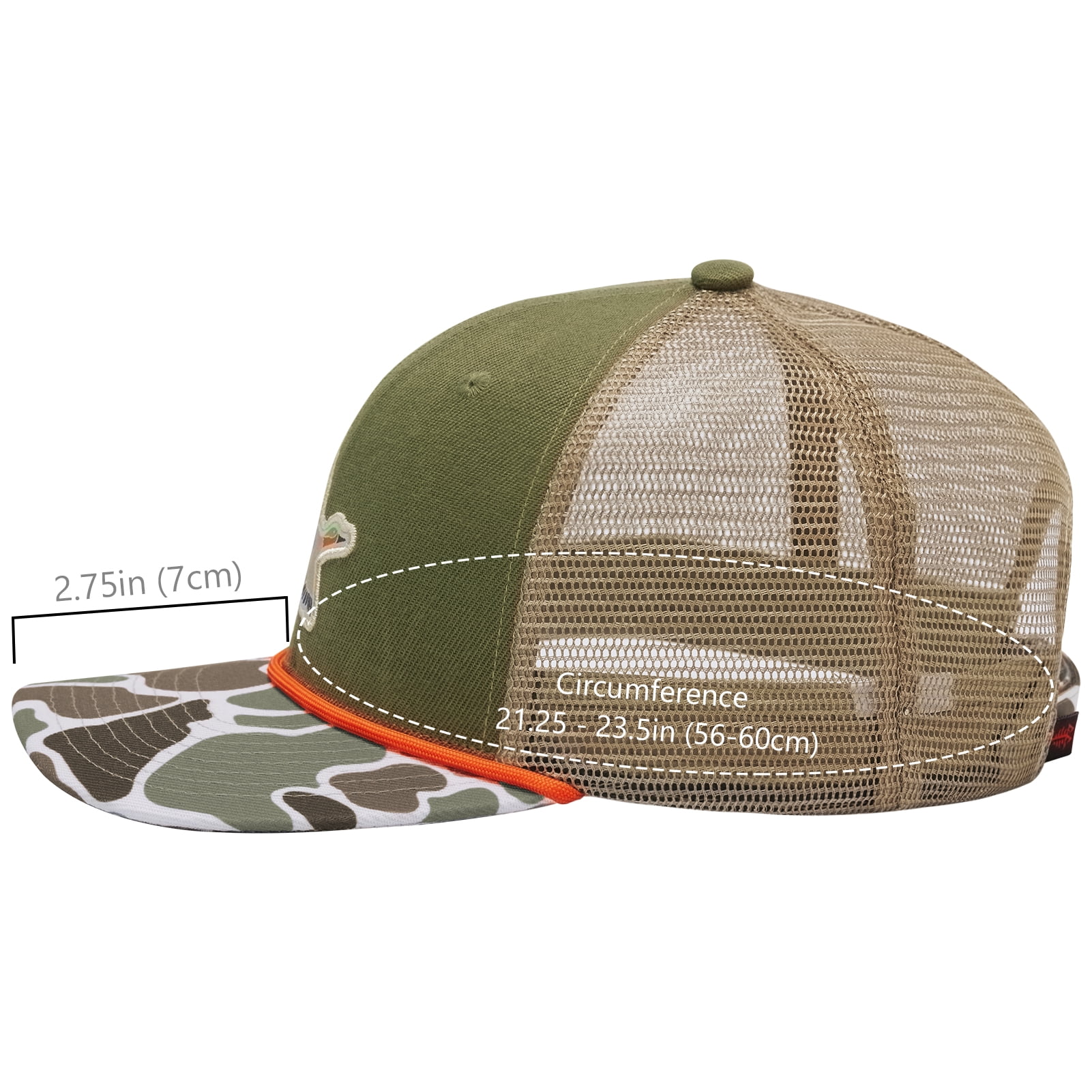 Bassdash Camo Rope Trucker Hat Adjustable, Embroidered Baseball Cap with Mesh Back for Hunting & Fishing