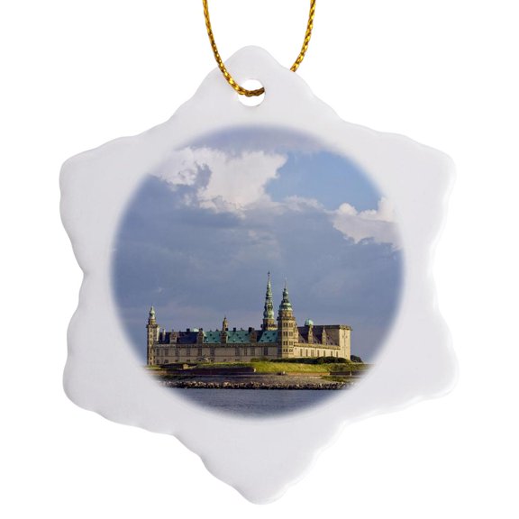 3drose, Kronborg Castle, Helsingor, Zealand, Denmark - Eu07 Dbn0045 - David Barnes, 3 inch Snowflake Porcelain Ornament