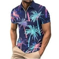 thumbnail image 2 of Wavsuf Mens Shirts Short Sleeve t Shirts Summer Turndown Zipper Purple Shirts Size 2XL, 2 of 5