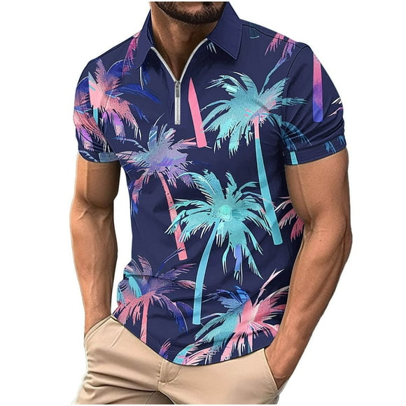 UVEASISHA Mens Quarter Zip Golf Shirts,Mens Polos Shirts 1/4 Zip Shirts Casual Hawaiian Summer Lightweight Short Sleeve Golf Collared Shirt,Purple XL