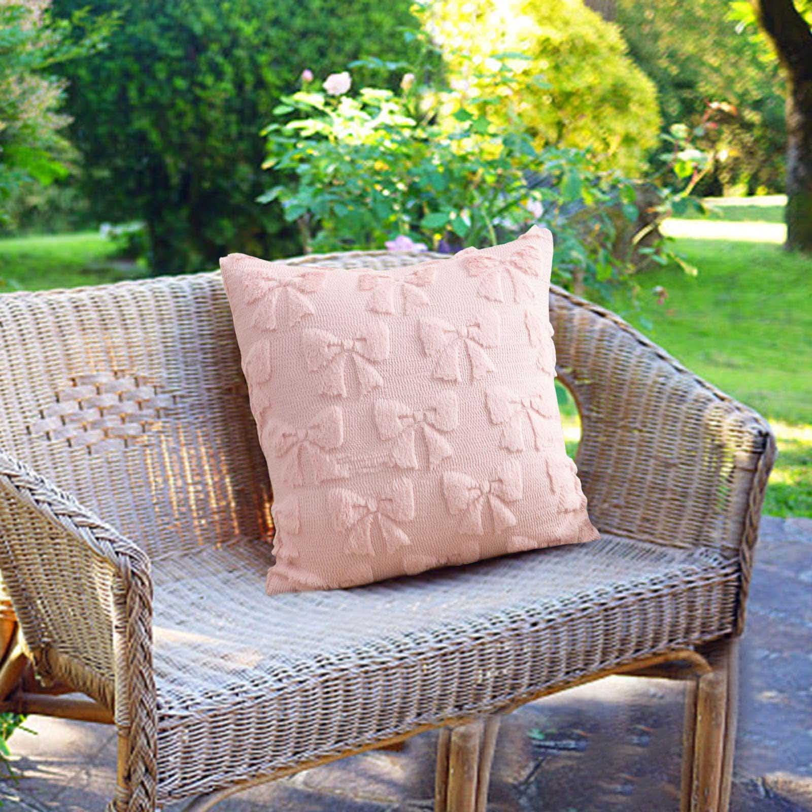 4PCS Pink Bow Throw Pillow Covers - 18 Inch Decorative Pillow Covers, Soft Plush Fluffy Bowknot Couch Pillows for Bedroom Living Room Sofa Decor