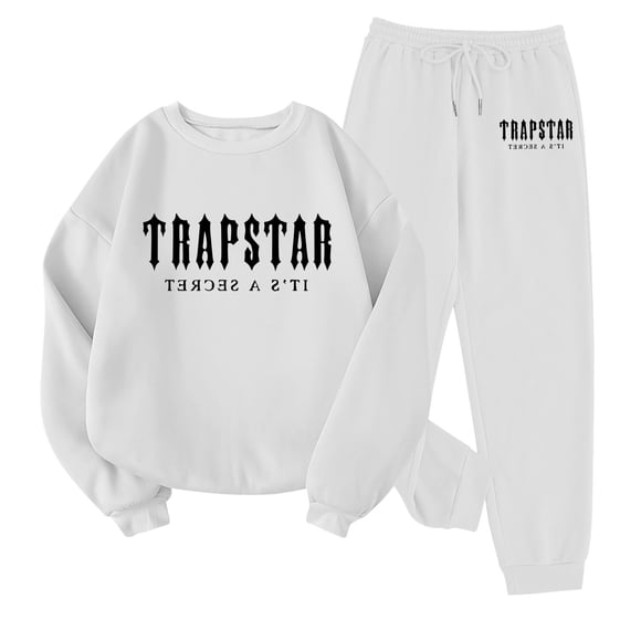 Trapstar Crewneck Sweatshirts Women Sets Long Sleeve Graphic Women's Sweatshirts Loose Trapstar Street Hip-hop Pullover Sweatshirts+Sweatpants Women Set of 2 Classic Womens Clothes(White, M)