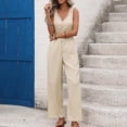 thumbnail image 2 of PWPSG Women Casual Jumpsuit V Neck Sleeveless Button Front Drawstring Waist Wide Leg Trousers Yellow XL, 2 of 8