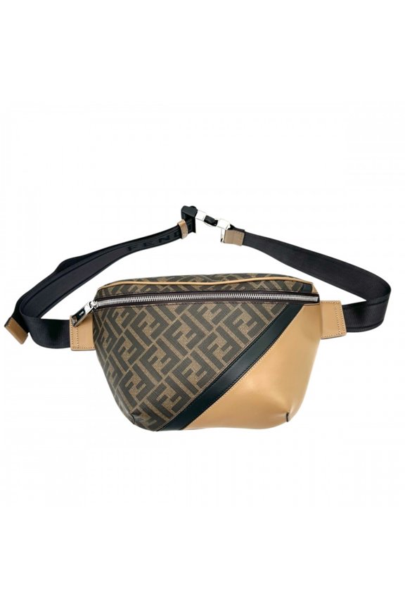 Pre-Owned Fendi Zucca Diagonal Belt Bag for Men, Waist Pouch, FENDI 7VA562, Coated Canvas,...