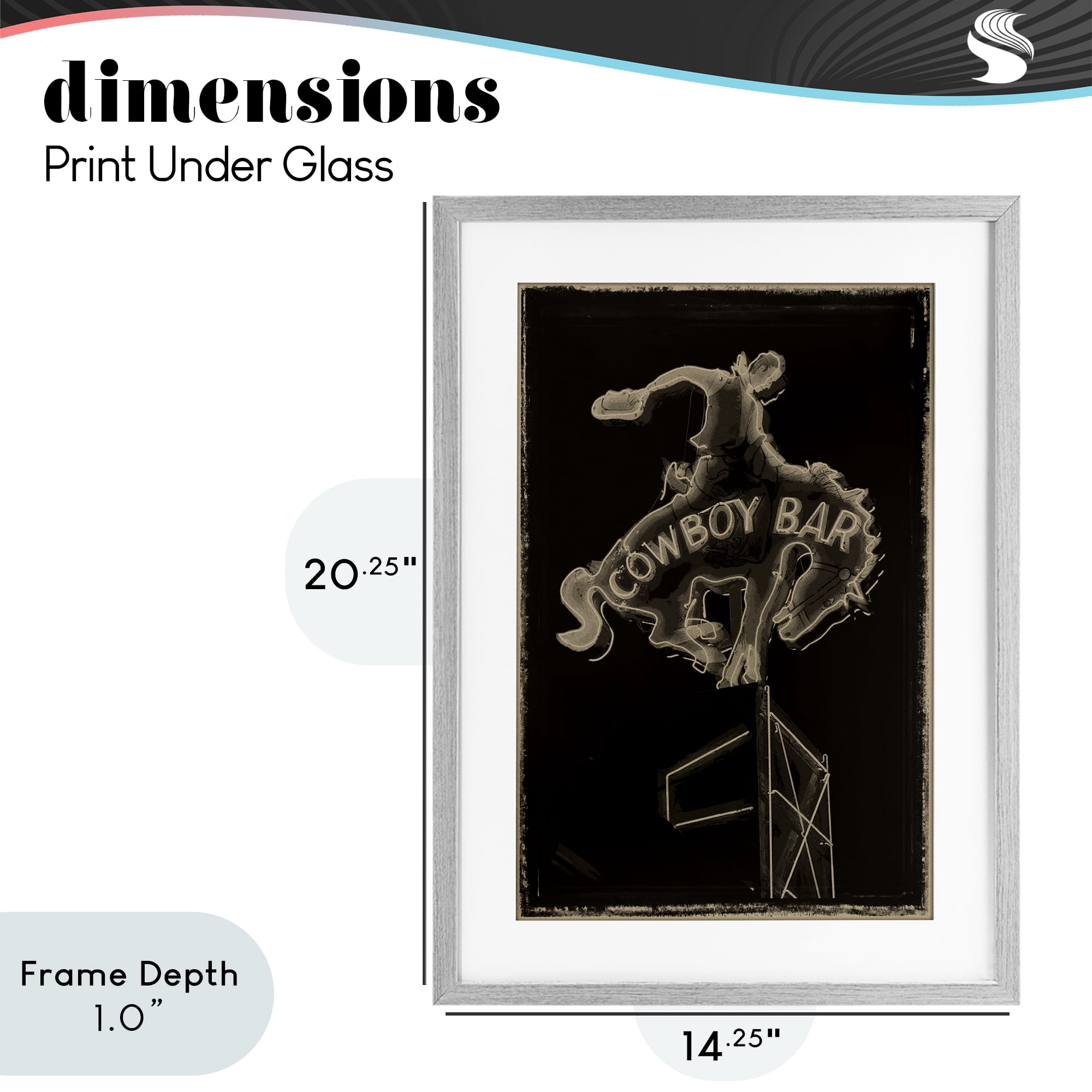 Stupell Industries Cowboy Bar on Black Gray Framed Print Under Glass, design by Grotto Studios