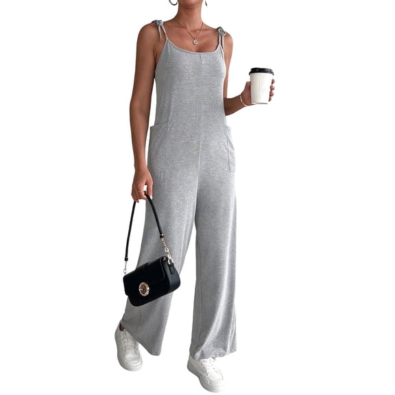 MLDRA Women's Sleeveless Jumpsuits Loose Casual Overalls Rompers Adjustable Spaghetti Straps Long Pants with Pockets