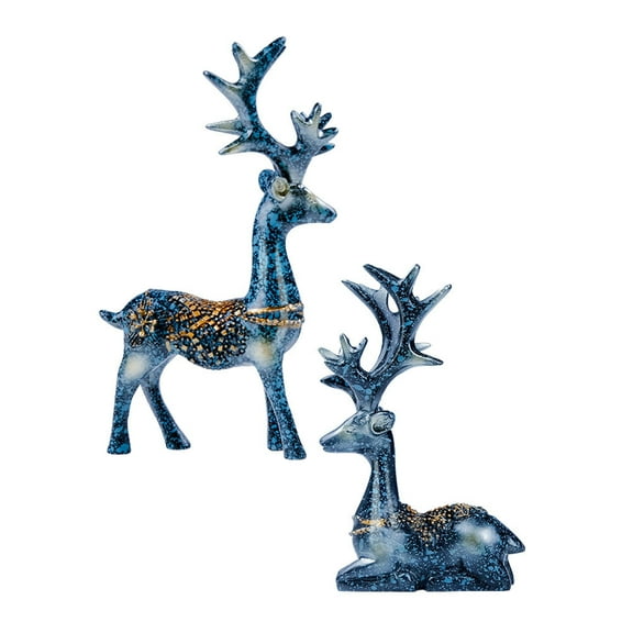 IBASETOY 2pcs Deer Sculpture Resin Deer Figurine Blue House Decor for Study Room