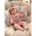 thumbnail image 4 of RUINIXCW Preemie/Newborn/Baby Girl Outfits Letter Embroidery Crew Neck Long Sleeve Romper and Bow Headband 2 Pcs Set for Fall, 4 of 9