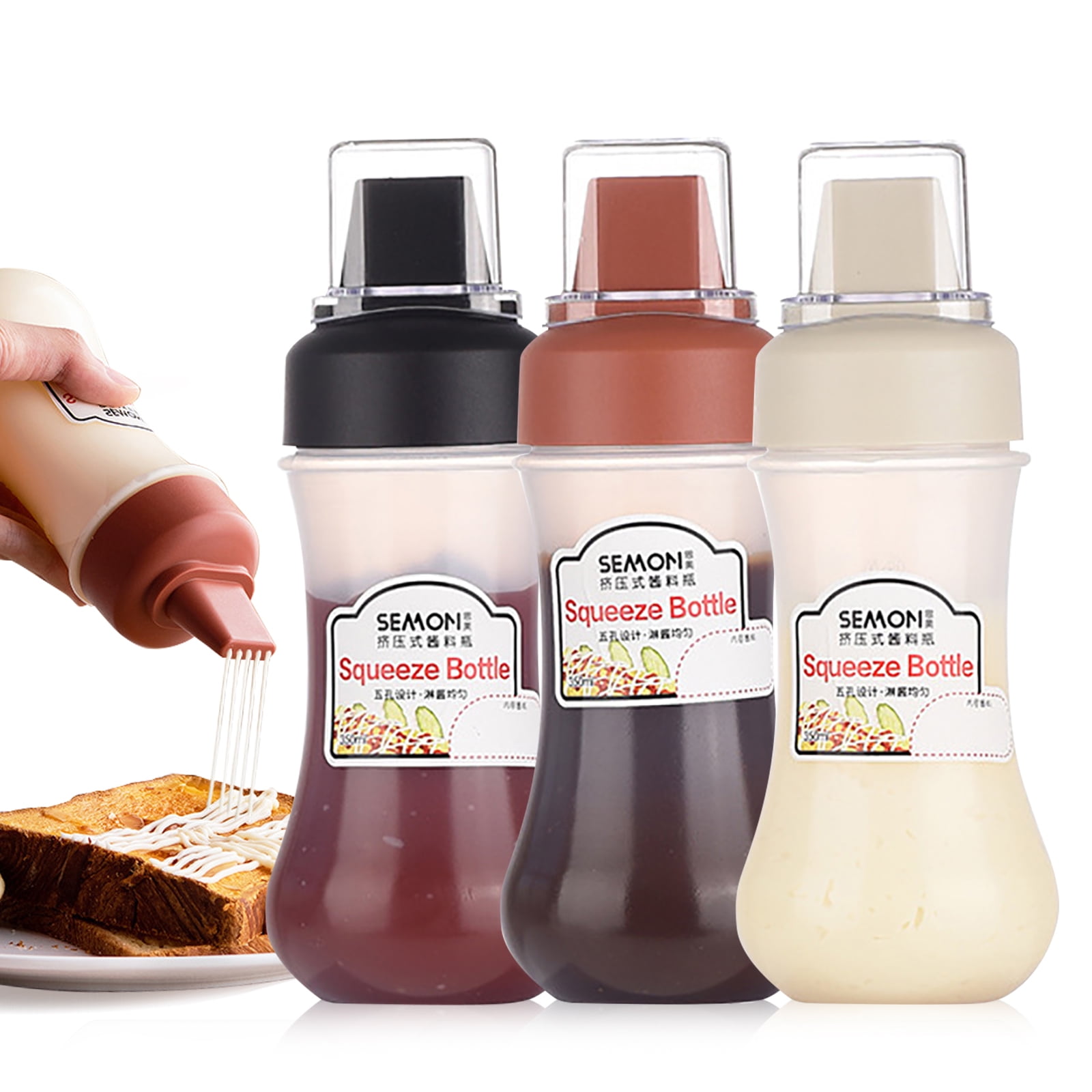 Kaimingweb 3 Pack Squeeze Bottles, 12oz/350ml Plastic Condiment Bottles