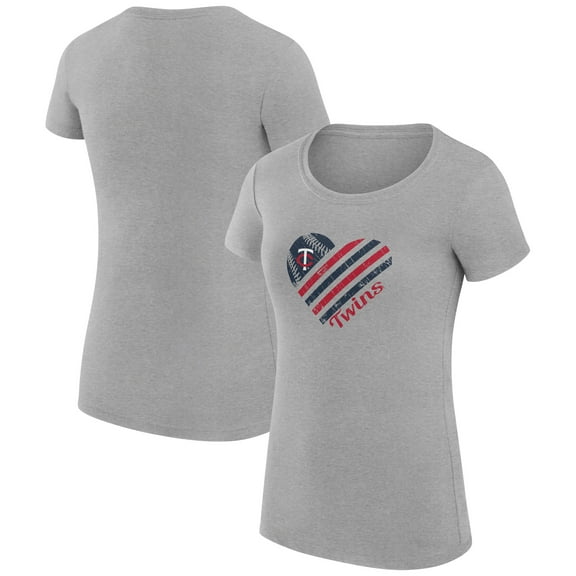 Women's G-III 4Her by Carl Banks Heather Gray Minnesota Twins Heart Graphic Fitted T-Shirt