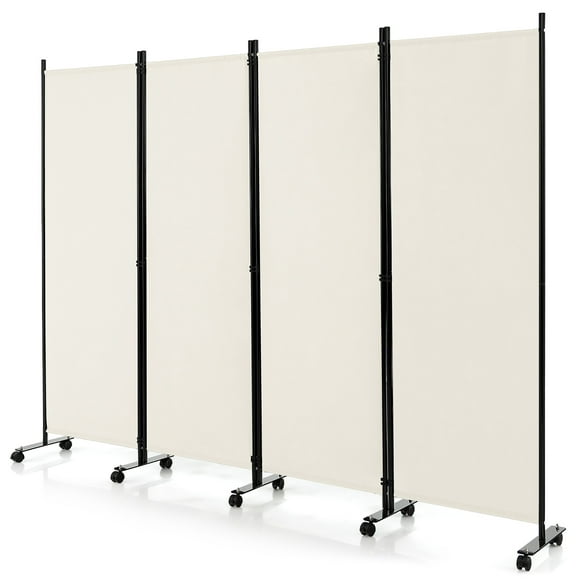 Costway 4-Panel Folding Room Divider 6FT Rolling Privacy Screen with Lockable Wheels White