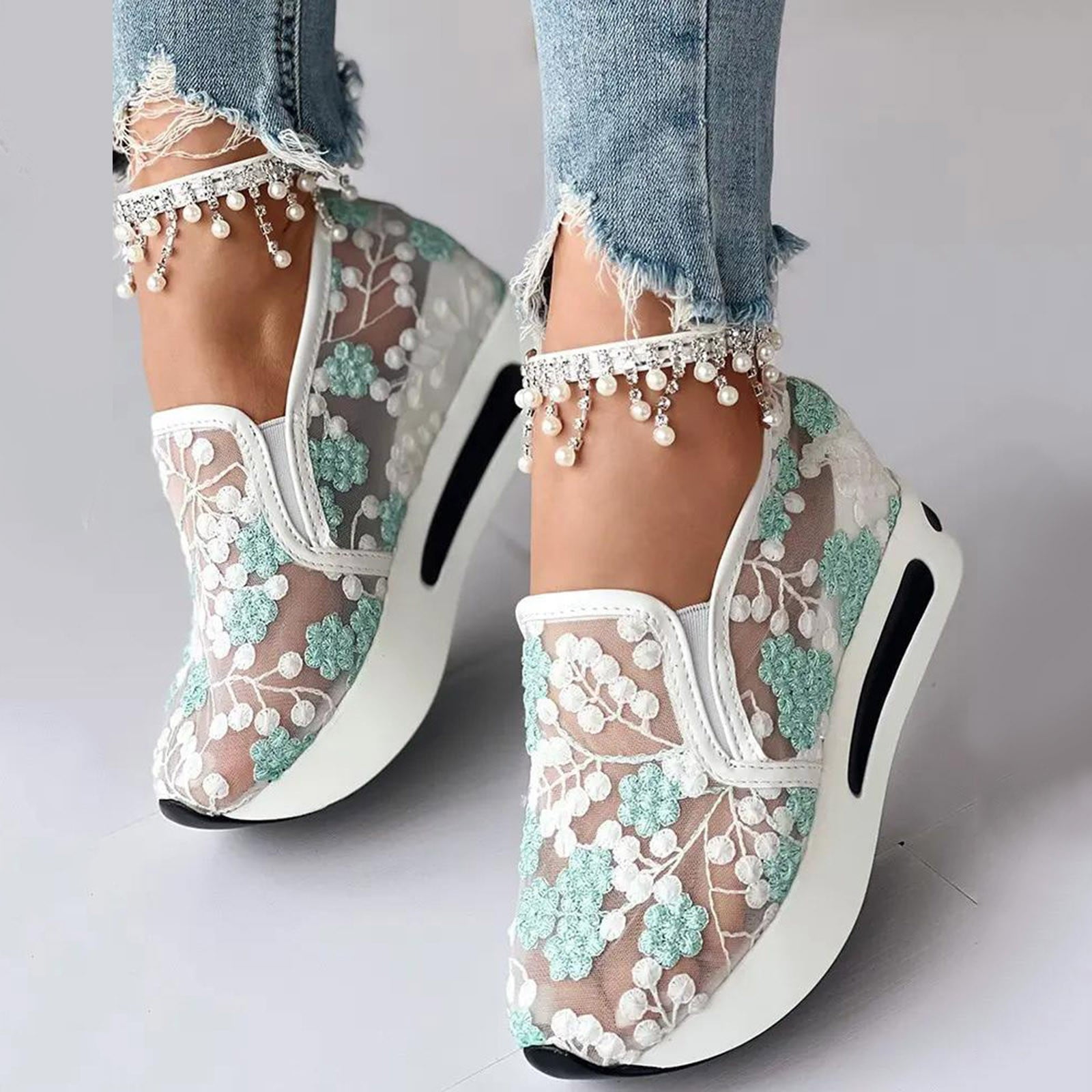Dakaela Fashion Sneakers for Women 2025 Platform Slip on Walking Shoes Mesh Wedge Dressy Casual Loafers
