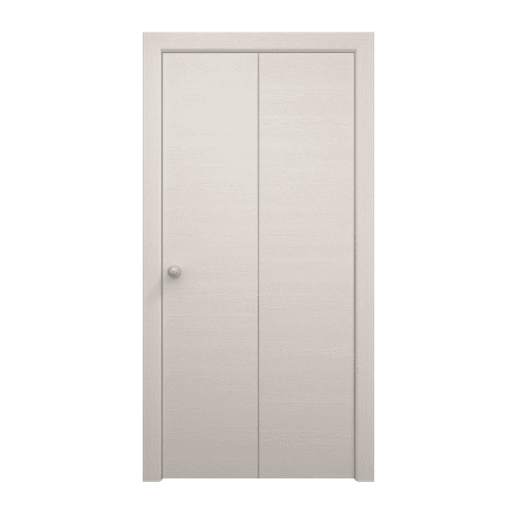 Sliding Closet Bi-fold Doors 36 x 80 inches | Ego 5000 Painted White Oak | Sturdy Tracks Moldings Trims Hardware Set | Wood Solid Bedroom Wardrobe Doors