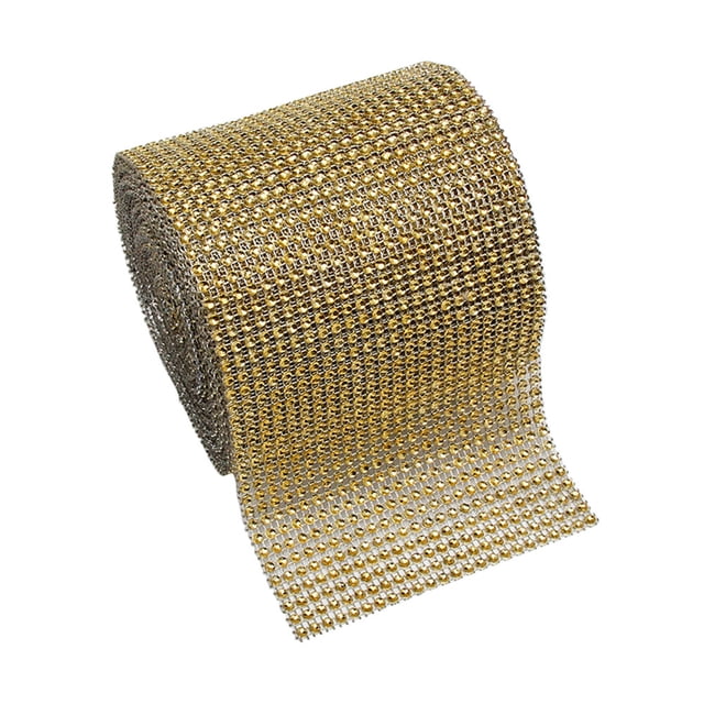 EeaseCA Sparkling Rhinestone Diamond Ribbon Mesh Roll for Wedding Cakes Birthday Party Decor Baby Shower Events and Arts and Crafts Projects 1 Yard x 4.7" (Gold)