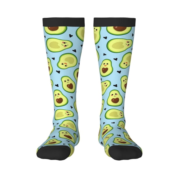 Fotbe Avocado and Hearts Calcetas Divertidas Estampadas para Hombre y Mujer, Calcetas de Algodón hasta la Rodilla para Caminar, Correr, Enfermería y Embarazo