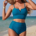 thumbnail image 5 of Ticikt Solid Color Two Piece Swimwear High Waist Bikini Tankini with Bottoms for Swimming Beach, 5 of 6
