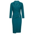 thumbnail image 4 of Odeerbi Dresses For Women Business Wear Lapel Solid Color 2025 Long Sleeve Button Slim Dress Green, 4 of 9