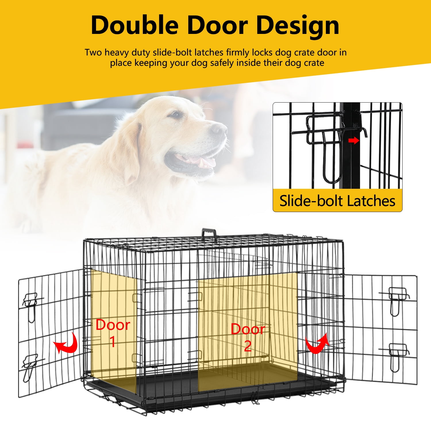 Pal Metal Black 48" Dog Crate Carrier with Collapsible Function