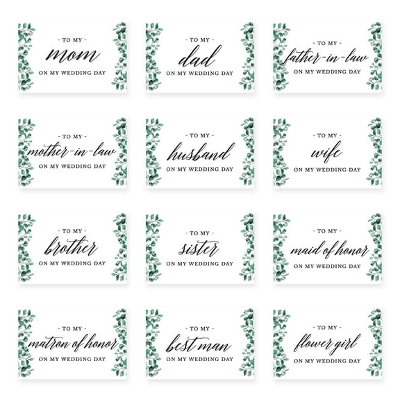 Koyal Wholesale Wedding Day Gift Cards Set with Envelopes Set of 12, Frosted Green Leaves