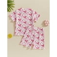 thumbnail image 4 of vera natura Baby Girl Summer Outfits Short Sleeve Floral/Bow/Fruit Print Tops + Shorts Set Toddler 2Pcs Clothes, 4 of 8