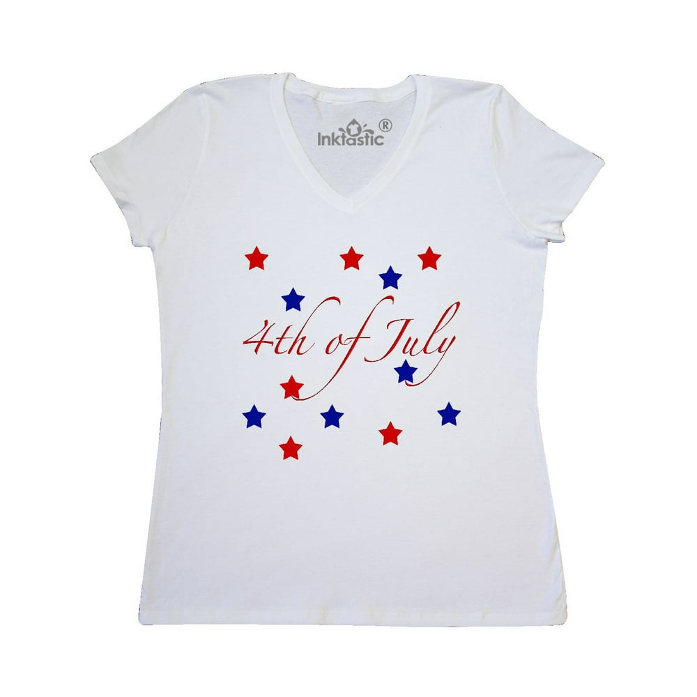 INKtastic - Inktastic 4th of July Stars Adult Women's V-Neck T-Shirt ...