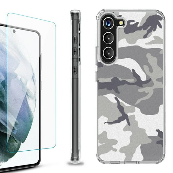 Shockproof Bumper Phone Case for Samsung Galaxy S23 5G, with Tempered Glass Screen Protector, by OneToughShield ® - Urban Camo