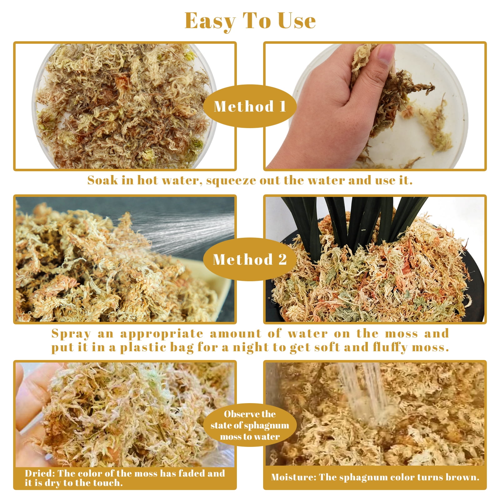 2.2LBS Premium Sphagnum Moss for Plants- 40QT Natural Succulent Carnivorous Plant Moss Dried, Long Fiber Orchid Moss for Orchid Repotting Succulent Sarracenia Potted Plants Gardening & Reptiles