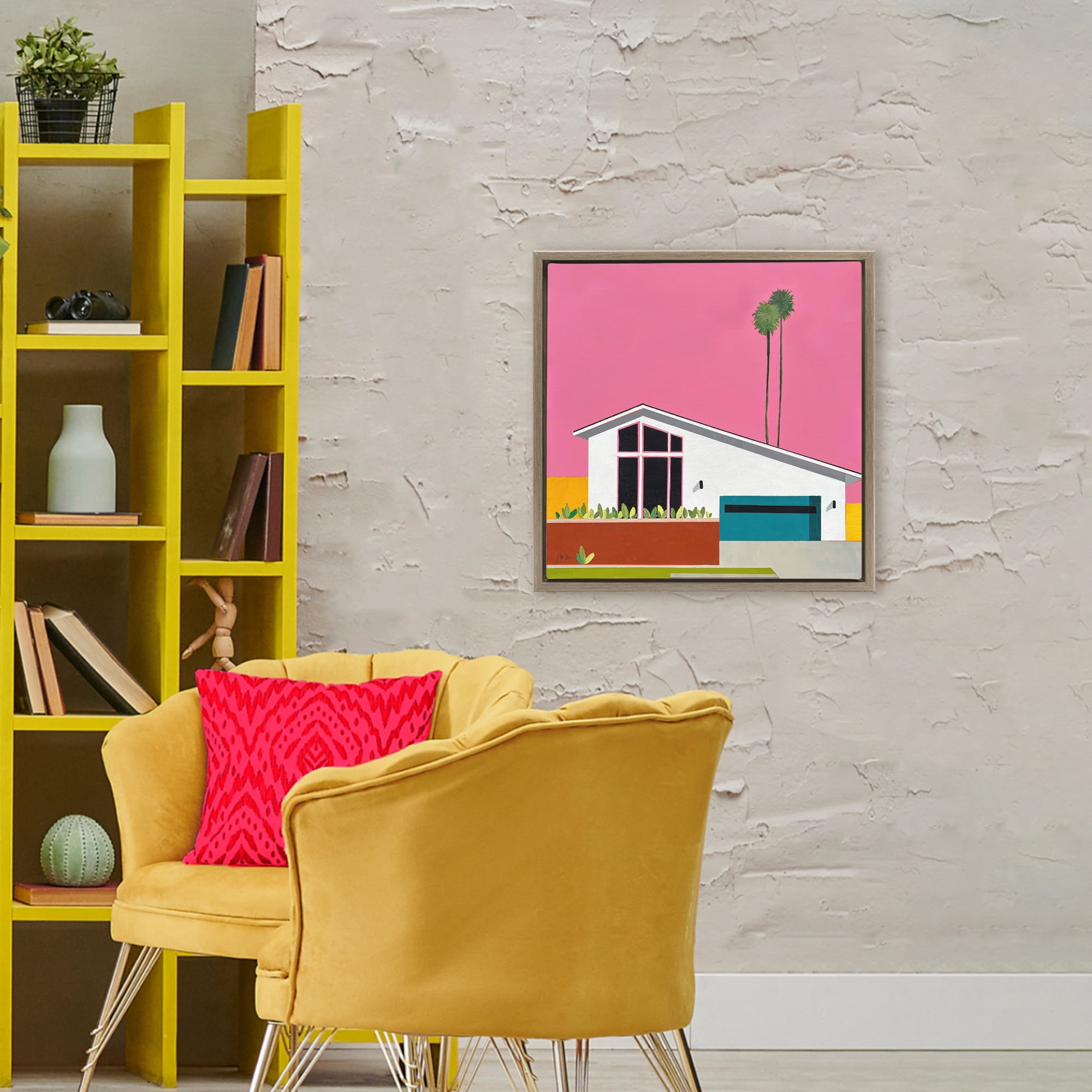 Stupell Industries Pink Sunkissed Suburbia Brown Framed Floater Canvas Wall Art, design by Jan Weiss