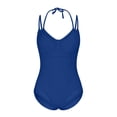 thumbnail image 4 of UTSJKR Women's Mesh Panel V-Neck One-Piece Swimsuit, Ruched Tummy Control Bathing Suit with Double Straps Navy M, 4 of 9