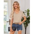 thumbnail image 5 of JYLFC Women's Casual V-Neck Short Sleeve T-Shirt Solid Loose Fit Basic Tee Top Going Out Basic Summer Blouse, Khaki L, 5 of 7