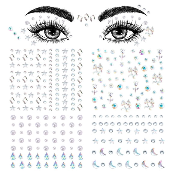 4 Sheets Face Gems Stickers,Self-Adhesive Face Rhinestones Stickers