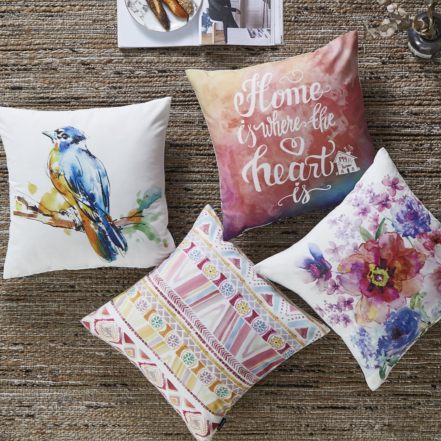 Phantoscope Sweet Home Series Decorative Throw Pillow Cover, 18" x 18", Blush, 4 Pack